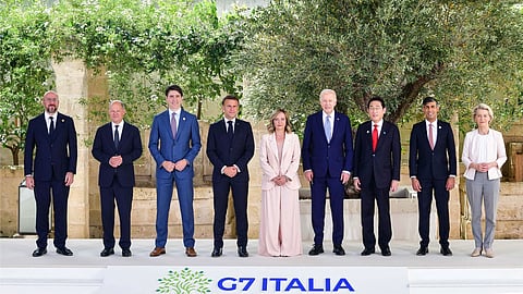 Prime Minister Justin Trudeau (third from left) will play host to next year’s G7 summit in K-Country