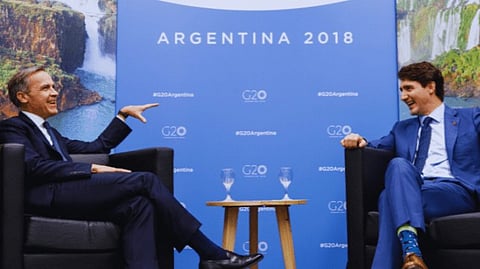 Liberal Party leader Mark Carney and then-prime minister Justin Trudeau at the G-20 gathering in 2018, in Buenos Aires. They've been working together a long time