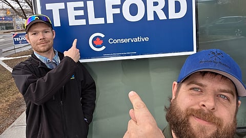 Saskatchewan residents Dallon Leger and Tanner Milligan are helping an Ottawa candidate campaign as they support Chris Barber and Tamara Lich as the verdict in their mischief trial is delivered