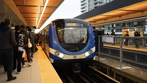 Canada Line train pulling into Capstan Station