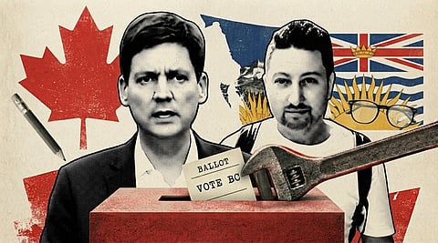 Left-to-right: BC NDP Premier David Eby and former BC Conservative candidate in Victoria-Beacon Hill Joachim Agou