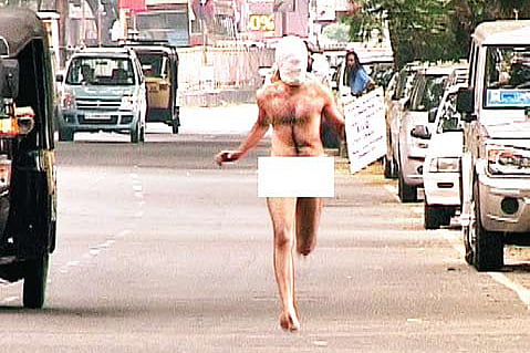 Man in the nude protests on MG Road 