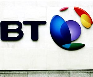 The British Telecom logo in front of its London headquarters. 