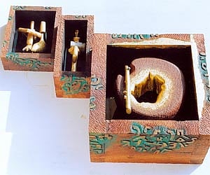 Caption: Sculptor Rajendra Tiku's works inspired by Kashmiriyat.
