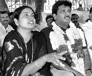 Actress Jeevitha and actor-producer Madala Ravi on a relay hunger strike in Hyderabad on Monday