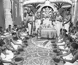 CELESTIAL FETE: Ankurarpanam for the annual Kartheeka Brahmotsavams of Padmavati temple being performed at Thiruchanoor on Sunday.
