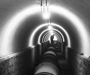 Light from bulbs form receding arches inside the tunnel at Water Works,  Vellayambalam, on Wednesday.