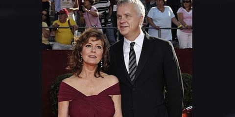 In this photo taken Sept. 21, 2008, Susan Sarandon arrives for the 60th Primetime Emmy Awards with her partner Tim Robbins in Los Angeles. (AP)
