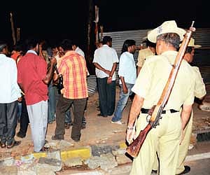 Police intervene at the site of protest at Lalbagh againt tree-felling for Metro work on Sunday.
