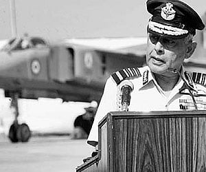 Air Chief Marshal F H Major during the phase-out ceremony of MIG-23 at Halwara Air Base in Ludhiana on Friday.
