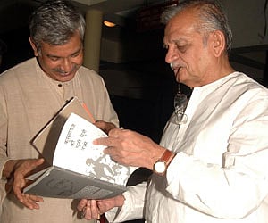 Lyricist Gulzar releasing Bahav, a collection of Hindi poems by Dr Ajay Kumar Singh at IISc in Bangalore. (Express file photo)