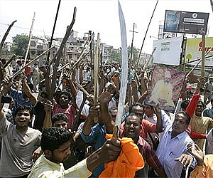 Followers of Guru Ravi Das Sabha protest in Amritsar after the attack on their leader in Vienna. (Photo: AP)