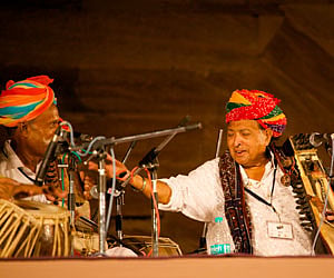 Ustad Sultan Khan in concert at the Rajasthan International Folk Festival in Jodhpur. (IANS Photo)