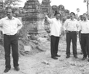 Archaeology and Museums Department officials inspecting the 13th century temples in Warangal district