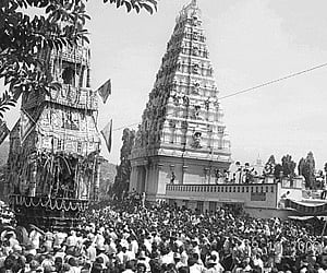 Devotees gathered to attend car festival at Male Mahadeshwara hills on Monday.