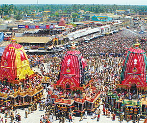 All roads lead to Puri as a sea of humanity descends on Grand Road to witness the annual Rath Yatra of the Trinity on Tuesday.