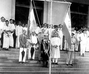 Ravi Varma, Elamana Krishna Menon, B V K Menon and I N Menon at the Tricolour hoisting ceremony in Thrissur on August 15, 1947