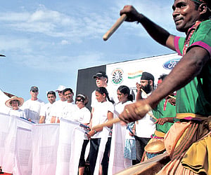 A drummer in action at the Citizen Run, organised at the Marina by the Citizen’s Run Trust on Sunday.