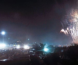 Fireworks being displayed on the final day of Chennai Sangamam at Elliot’s Beach, in the city on Saturday.