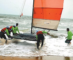 Sailors making their way out to the sea.