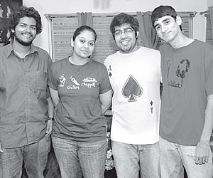 The Hoozinc team: Ankit, Chandni, Nikhil and Urmez; Hoozinc merchandise | EPS