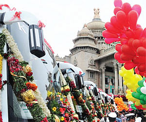 Forty new Airavat Club Class buses have been added to KSRTC’s fleet. The bus has reclining seats and power points to charge mobile phones and laptops