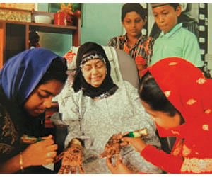 Enjoying a mehndi ceremony.