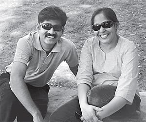 Raghavendra Chowdhari and his wife Lakshmi, who work for Arth Media | Express Photo