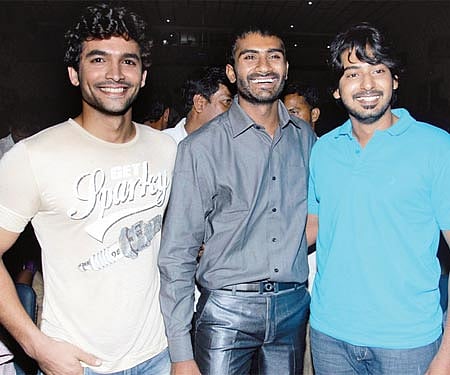 Diganth, Yogesh and Prajwal Devaraj at the audio launch.