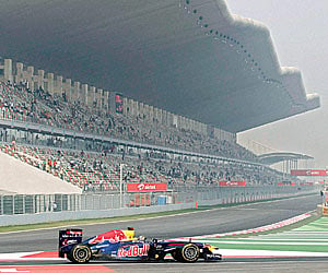 Red Bull’s Sebastian Vettel drives during the first practice session on Friday
