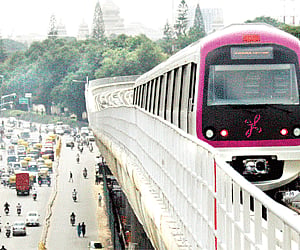 Metro train on a trial run on Reach 1 between Byappanahalli and M G Road in Bangalore on Thursday | Suresh Nampoothiri
