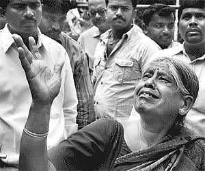 A picture of grief: Gowramma, mother of Prathibha at the City Civil Court after the judgment against the accused on Wednesday.