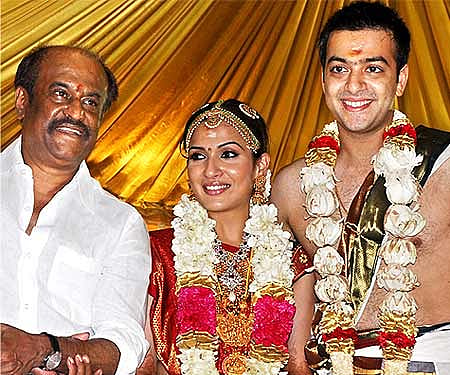 Rajinikanth, his younger daughter Soundarya and son in law Ashwin (Pic: ENS)