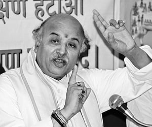 VHP international working president Pravin Togadia  speaking in Hyderabad on Saturday. | Express Photo