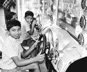 Kids with their exhibits during the exhibition