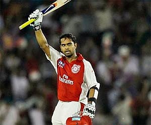 Kings XI Punjab's Paul Valthaty celebrates after scoring a century. AP
