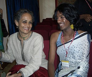 Arundhati Roy (L) in Kathmandu. (Photo: IANS)
