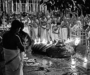 Iron barricades and temporary shelters erected at the  Chottanikkara Devi temple as a part of the Makam Thozhal  festival