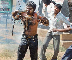 TRS activist K Srikanth who set himself ablaze at Hyderabad’s L B Nagar
