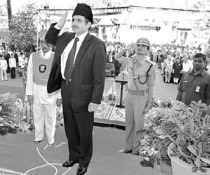 High Court Chief Justice Nisar Ahmed Kakru saluting the National Flag during Republic Day celebrations at High Court in Hyderabad on Wednesday.