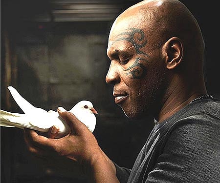 Former heavyweight champion Mike Tyson with a pigeon for his show ‘Taking On Tyson’.