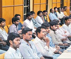 Students participating in a seminar about Youth Against Corruption at the Osmania Uuniversity in Hyderabad on Sunday | express photo