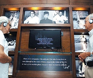 Leela Nambiar looking at the archives of Swami Chinmayananda at the Chinmaya Heritage Centre