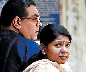 Moral support: Kanimozhi with husband Aravindan on Saturday