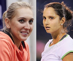 Sania Mirza of India and Elena Vesnina of Russia. (Getty Images)
