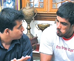 Anubhav (left) in conversation with Olympic champion and Arjuna Award winner Sushil Kumar, for the film.