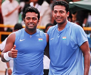 Doubles pair Leander Paes and Mahesh Bhupathi at a Davis Cup match in Chennai. (Express)