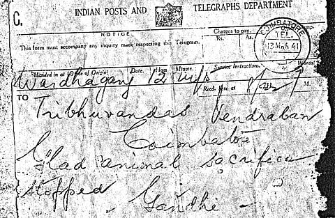 Bapu's 1941 telegram now a treasure of Kovai family