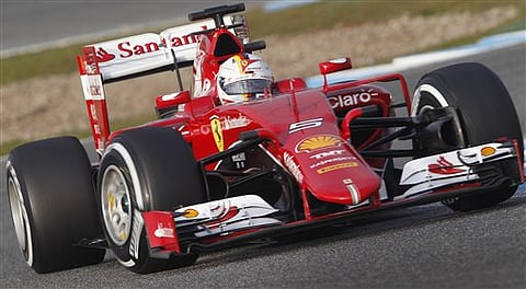 Ferrari ‘s Sebastian Vettel drives during the 2015 Formula One Testing at the Circuito de Jerez on Monday. AP
