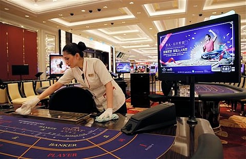 A gaming table in the new part of the Galaxy Macau casino resort in Macau. |AP